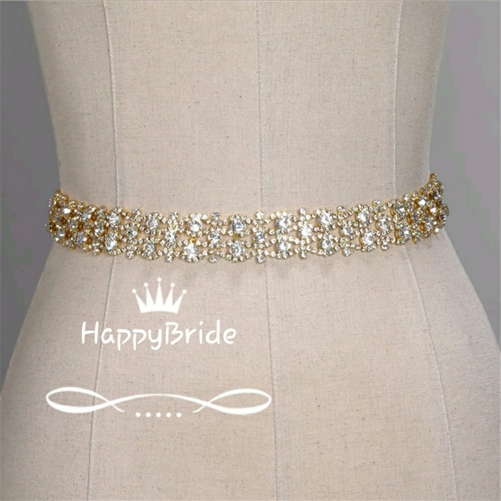 COPY - Gorgeous Gold Rhinestone Bridal Sash/Belt